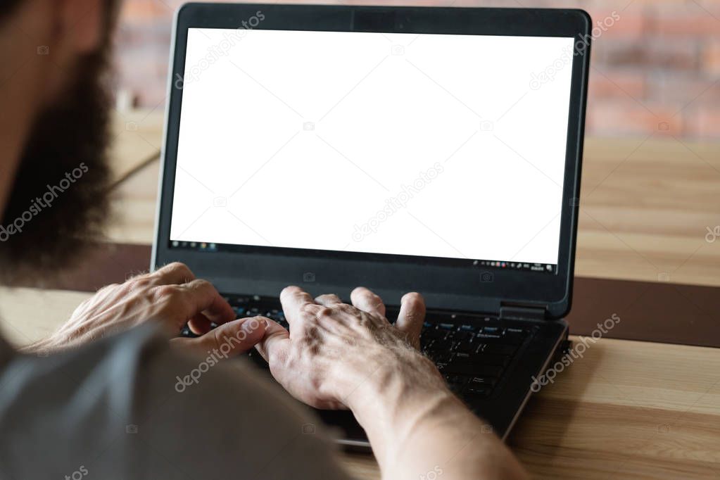 Copywriting blogger social media man work laptop white screen