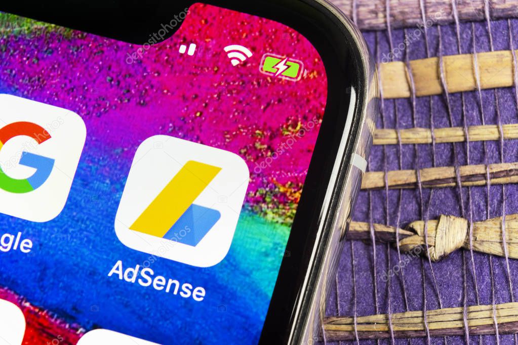 Sankt-Petersburg, Russia, February 17, 2019: Google AdSense application icon on Apple iPhone X screen close-up. Google AdSense app icon. Google AdSense application. Social media network